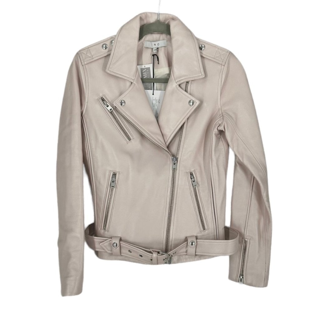 NWT Iro Milaspe Pearl Pink Lamb Leather Moto Jacket - Picture 2 of 11
